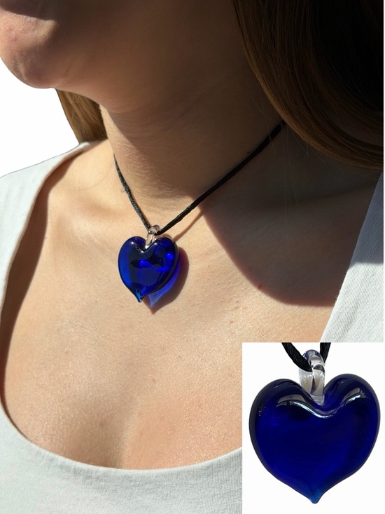 Murano Jewelry - NWOT Italian Murano Glass Large Deep Purple Heart Pendant